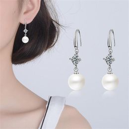 Dangle Earrings Charm 10mm Pearl Beads Zircon Gem Earring For Women Wedding Bridal Drop Luxury Trendy Fashion Girl Gift Jewelry