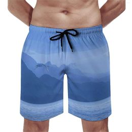 Men's Shorts Mountains Acrylic Art Board Summer Blue Water Sports Surf Beach Men Comfortable Graphic Oversize Swimming Trunks