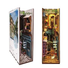 Doll House Accessories DIY Book Nook Shelf Insert Bookend Dollhouse home decorations Roombox Building Kit Wooden Bookshelf Toys For Christmas Gifts 230812