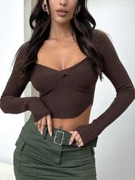 Women's T Shirts Y2k Crop Top Women Sexy Square Neck Skinny Ribbed Shirt Female Autumn Long Sleeve Solid Color Spicy Girl Basic Tees