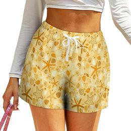 Women's Shorts Yellow Starfish Elastic Waist Seashells Print Custom Spring Night Club Oversized Short Pants Streetwear Bottoms