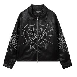 Men's Jackets Spider Embroidery Oversized Black Pu Leather Men Hip Hop Harakuju Streetwear Outwear Coats Vintage 230812