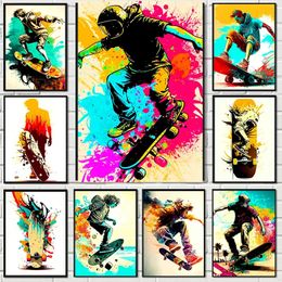 Canvas Painting Colourful Skateboard Lover Extreme Sports Posters Art Prints for Wall Art Pictures Living Room Boy Bedroom Decor Wo6