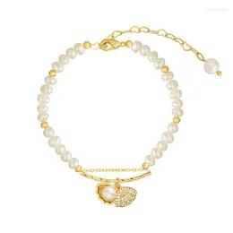 Link Bracelets Natural Baroque Pearl Bracelet For Women Female Ins Gift Girlfriend Party Simple Elegant Shell Golden Jewellery