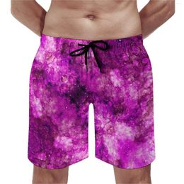 Men's Shorts Board Outer Space Purple Vintage Beach Trunks Abstract Art Print Men Quick Dry Surfing Plus Size Short Pants