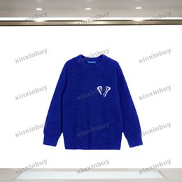 xinxinbuy Men women designer Sweatshirt Hoodie Paris Letter jacquard sweater Grey blue black white S-2XL