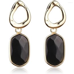 Stud Earrings Natural Stone Black Onyx Dangle Gold Color Copper For Women Jewelry Gift