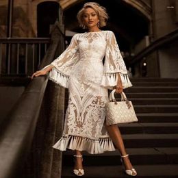 Casual Dresses Elegant Women Lace Solid White Embroidery Tassel Midi Celebrity Perspective Thin Split Evening Gowns Vintage Party Dress