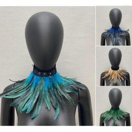 Choker Feather Scarf Necklace Women Lace Gothic Style Punk Party Halloween Cosplay Stage Performance Fake Collar