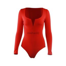 Women's Jumpsuits Rompers 2019 V Neck Long Sleeve Bodysuit Woman Top Autumn Winter Rompers 2018 Black Red White Burgundy Slim Body Women Sexy Bodysuit HKD230814