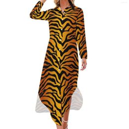 Casual Dresses Tiger Print Dress Black Stripes Aesthetic Sexy V Neck Trendy Chiffon Long Sleeve Vestidos Large Size