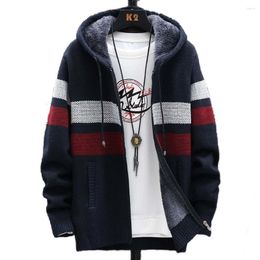 Men's Sweaters FALIZA Striped Mens Sweater Coat Thick Fleece Warm Zipper Wool Ded Cardigan Jumpers Men Long Sleeve Knitted MXY110