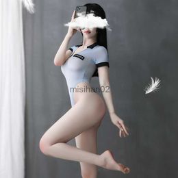 Women's Jumpsuits Rompers Sexy Cop Adult sexual Fantasy Role Play Police Come Deep V See Through Bodysuit Halloween Porn Party Cosplay Police Playsuits HKD230814