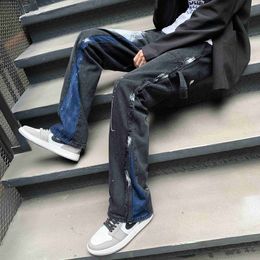 Men's Pants Autumn Men's Black Denim Splash Ink Patch Work Jeans Street Casual Hip Hop Loose Straight Jeans Men's Fashion Jeans Z230815