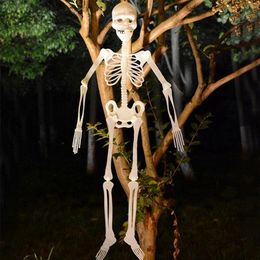 Other Event Party Supplies Scary Halloween Props Luminous Hanging Skeleton Home Outdoor Yard Garden Decoration Movable Glow Fake Skull 230814