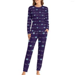 Women's Sleepwear Blue Evil Eye Pyjamas Women Nazar Mati Print Cute Nightwear Autumn 2 Piece Casual Oversize Pyjama Sets