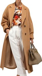 Women's Blends Women Fashion Wool Blend Pea Coat Camel Notched Collar Double Breasted Long Outerwear Jacket