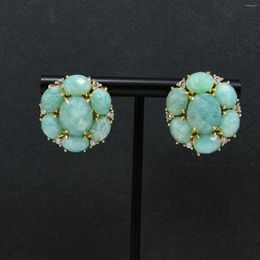 Hoop Earrings Amazonite Blue Crystal Cubic Zirconia Flower Shape Earring -Jewerly Gift