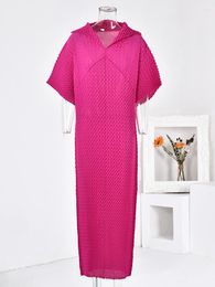 Casual Dresses Miyake Pleated Maxi Women's Dress Lapel Short Sleeve Heavy Duty V-Neck Long Loose Home Size Summer
