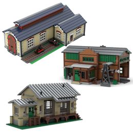 Blocks City Railway Train Station Engine Shed Model MOC Building Bricks DIY Assembling Toys Birthday Children 230814