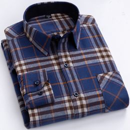 Men s Casual Shirts 6XL Autumn Winter Large 100 Cotton Plaid Brushed Long Sleeve Shirt Wrinkle Resistant Business No Iron Thick 230814