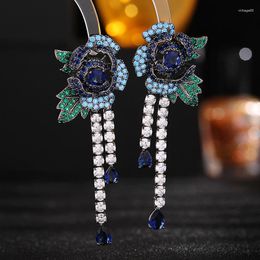 Dangle Earrings Micro Pave Cubic Zirconia Colorful Flower Tassel Brand Designer Statement Jewelry Luxury Camellia Earings