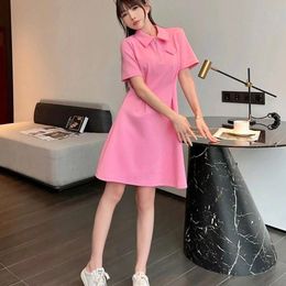 Designer Women's Triangle letter Simple Luxury pleats Solid color round neck English dress Casual loose sexy fashion dress