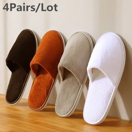 home shoes 4 Pairs/Lot Mix Colors Coral fleece Men Women Disposable el Slippers Cotton Slides Home Travel SPA Slipper Hospitality 230814