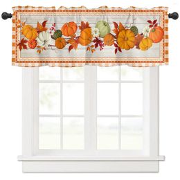 Curtain Thanksgiving Pumpkin Wood Grain Short Curtains Kitchen Cafe Wine Cabinet Door Window Small Home Decor Drapes