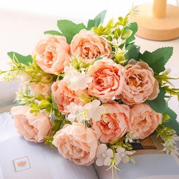 Decorative Flowers 5 Heads Peony Artificial Rose Silk Fake Flower Wedding Bride Bouquet For Table Home Party Christmas Decoration