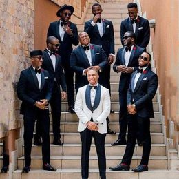 Men's Suits Custom Made Wedding Suit Pants White Groom Tuxedos Black Man Blazer Navy Blue Shawl Lapel Terno Masculino 2Piece