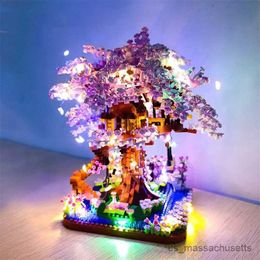 Blocks 2138pcs Mini Sakura Tree House With Lights Model Building Blocks City Cherry Street View Blocks for gift TOY FOR CHILD R230814