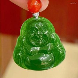 Pendant Necklaces Grade A Green Jade Buddha Necklace Men Women Genuine Hetian Jades Nephrite Maitreya Laughing Lucky Charms Amulets