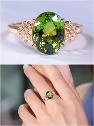Cluster Rings Fashion Chic Green Crystal Emerald Gemstones Diamonds For Women 14k Rose Gold Colour Bague Jewellery Bijoux Accessory Gifts
