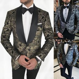 Floral Jacquard Suits For Men Wedding Tuxedos Fashion Groom Wear Formal Business Classic 2 Pcs Jacket Pants Customize