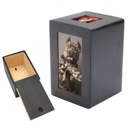 Other Cat Supplies Wooden Pet Dog Cat Urn Po Cinerary Casket Memorial Box X5R6 230812