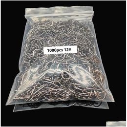 Fishing Hooks 1000Pcs Circle Fish Hook Barb Set Of High Carbon Steel Barbed Eyed Accessories Sea Feeder For Fishery Carp Tackle 2211 Dh92E