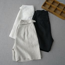 Women's Shorts Spring Summer Women All-match Loose Plus Size Comfortable Water Washed Linen Trousers Elastic Waist Wide Leg