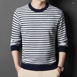 Men's Sweaters Men Casual Striped Pullover Navy Blue White Red Ripple Cuff Knitwear Male Cosy Pull Top Round Collar Long Jersey 2023