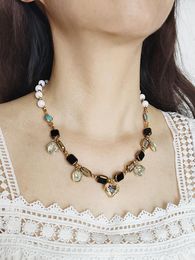 Pendant Necklaces Bling Colourful Cubic Zirconia Heart Necklace Choker Chains White Black Beads Aesthetic Bohemian Charm Jewelery For Women