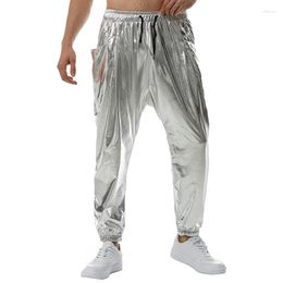 Men's Pants Shiny Hip Hop Fashion Drawstring Elastic Waistband Trousers Halloween Disco Theme Party Costume