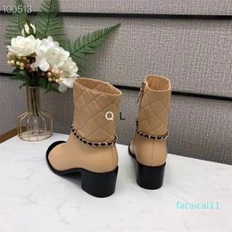 Designer ankle boots classic lady woman fashion Motorcycle boots chunky heel Embroidery shoes high cut sneaker nude with chain