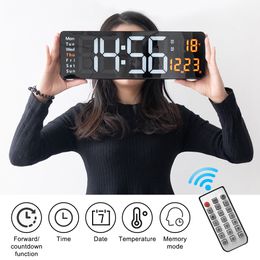 Decorative Objects Figurines Wallmounted Digital Wall Clock with Adapter Remote Control Date Week Display Table Alarm Large LED LivingRoom Decor 230812