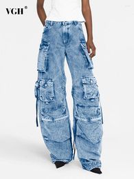 Женские джинсы Vgh Patcwork Packy Denim Cargo Bains для женщин с высокой талией твердая сплайсированная кнопка повседневная одежда для женской моды