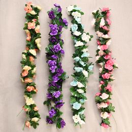 Faux Floral Greenery Silk Rose Flower Vine Green Plant Leaves Artificial Foliage String Wedding Garland Hanging Home Garden Decoration 230814