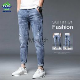 Men's Jeans High Quality Brand Summer Stretch Cotton Hole Men's Ankle Leng Jeans in Streetwear Design Denim Pants Korea Casual Trousers J230814