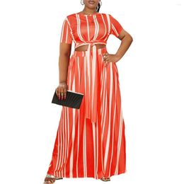 Plus Size Dresses Two Piece Dress Striped Lace Up Wide Loose Cloth Women Casual Evening Luxury Robe 2023 Summer Trendy Party