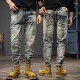 Men's Jeans Fashion Designer Men Retro Trousers Stretch Elastic Slim Fit Ripped Patched Vintage Casual Denim Pants Hombre