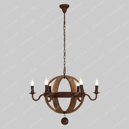 Pendant Lamps Retro Solid Wood Wrought Iron Industrial Style Chandelier Villa Living Room Stairs Decorative