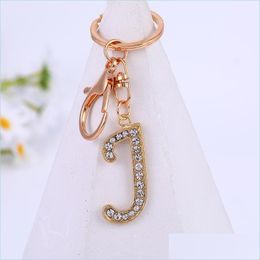 Keychains Lanyards New Rhinestone Crystal Letter Pendant Keychain Gold Color 26 English Letters A-Z Key Ring Fashion Jewelry Uni Cha Dhwc1